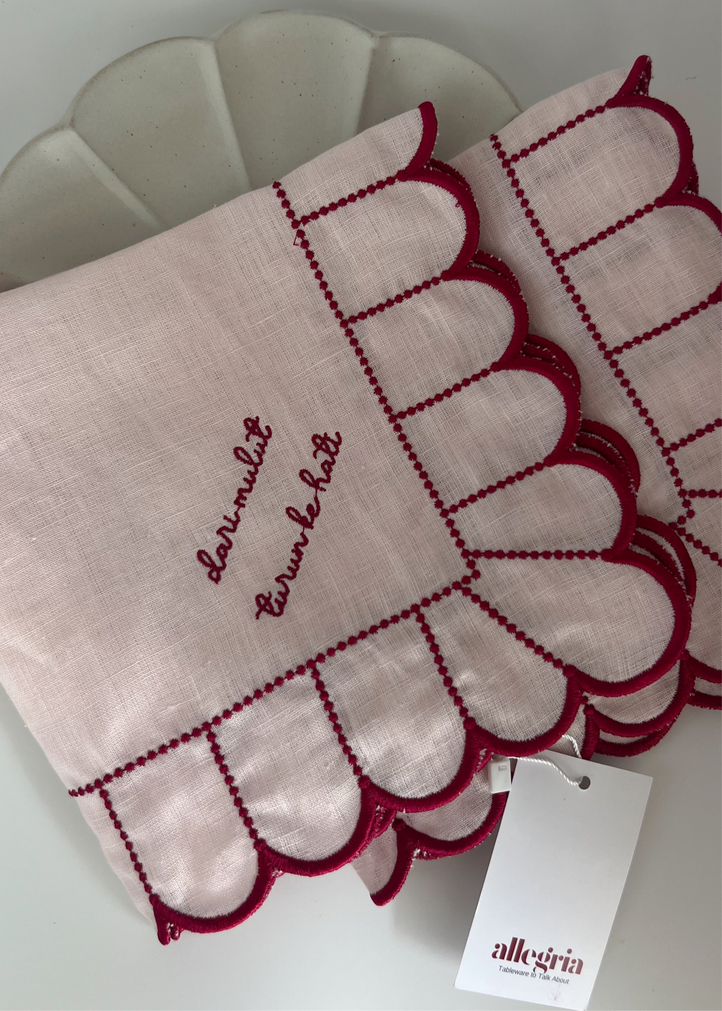 Set of 2 Fras Embroidered Linen Napkin - Pink