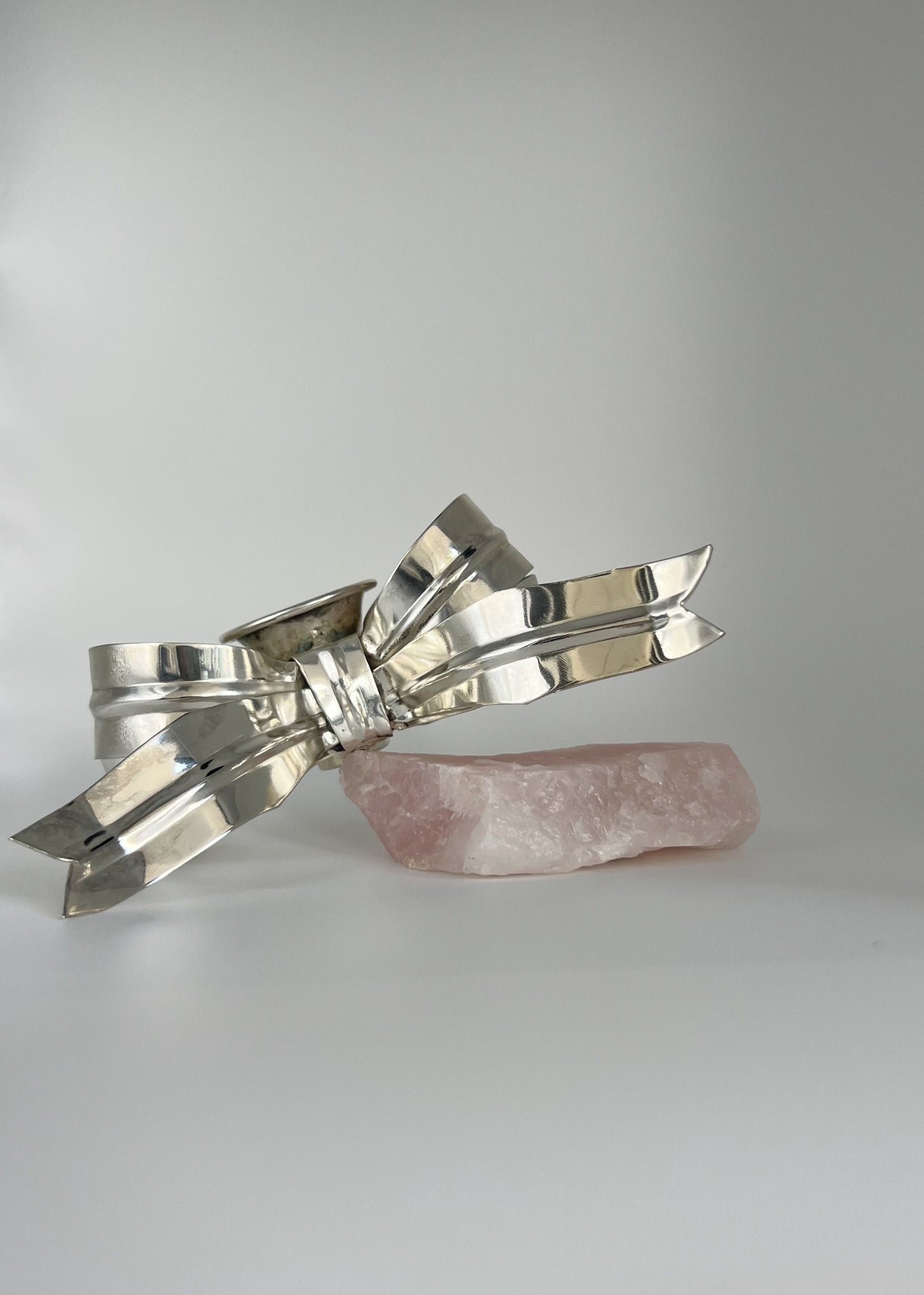 silver polished bow candle holder for coquette decor