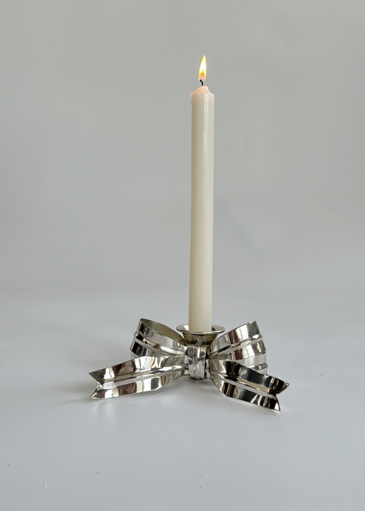 silver polished bow candle holder for coquette decor