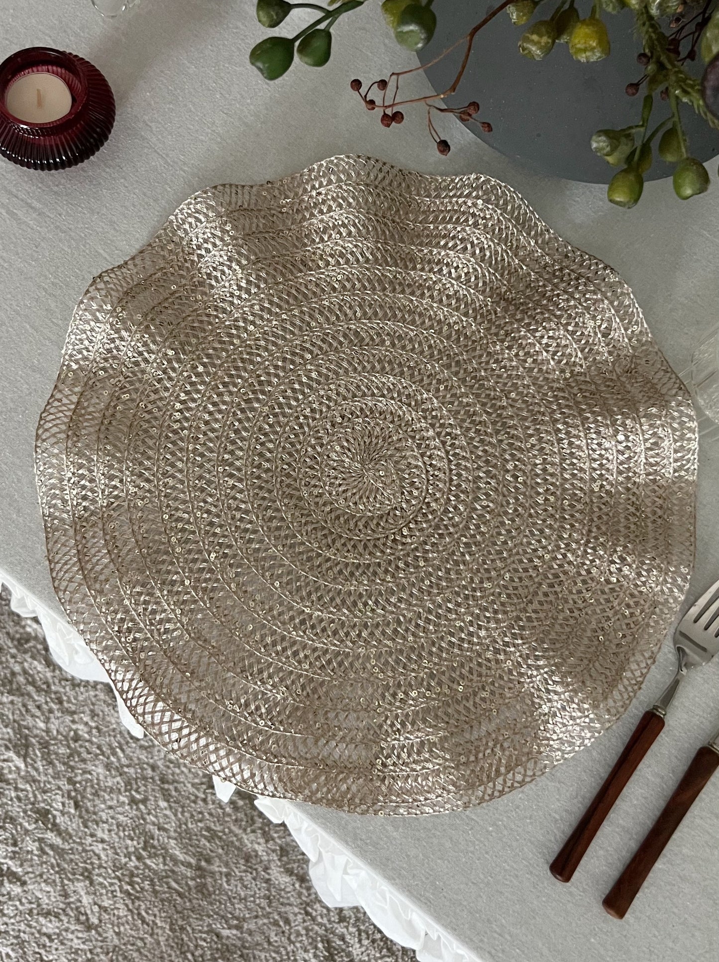 Shimmer Ruffles Placemat - Beige