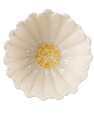 white ceramic Flower Daisy Bowl with a yellow center on a clean background