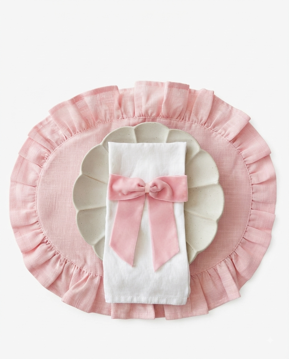 Allegria Georgina Pink Velvet Bow Napkin Holder set of 4 on a clean studio background