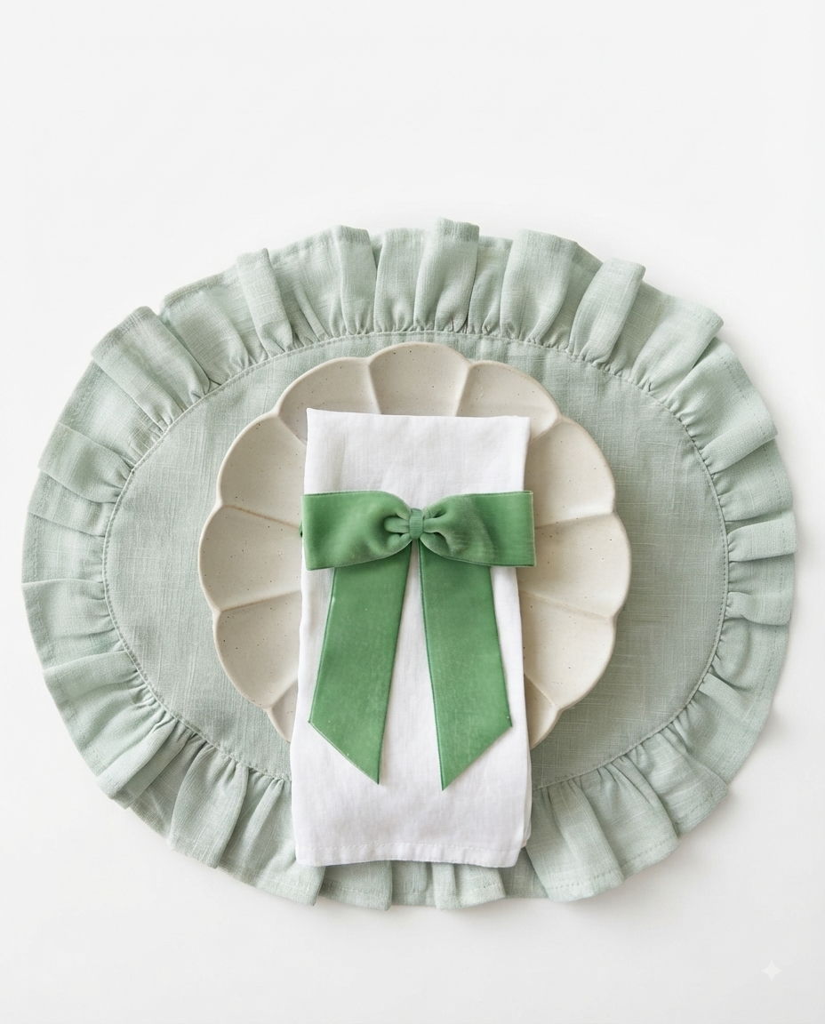 Allegria Georgina Green Velvet Bow Napkin Holder set of 4 on a clean studio background