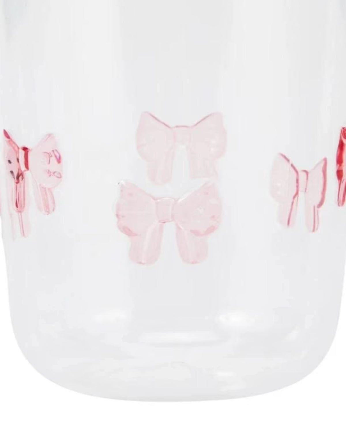 close up look of the delicate pink bow illustration print on the clear acrylic tumbler cup