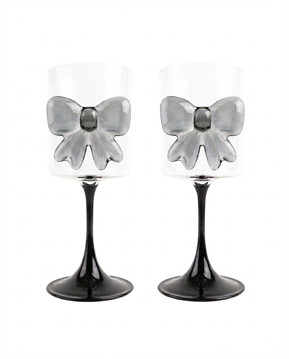 Allegria Empirical Grey Stemmed Glass set of 2 borosilicate glassware on a clean background
