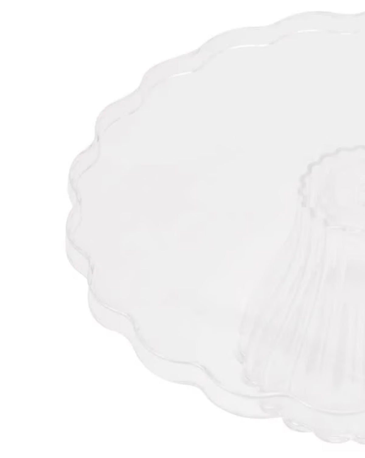 White reusable portable Scallop Cake Stand on a white background